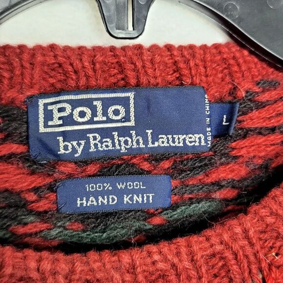 Vintage Polo Ralph Lauren Hand Knit Aztec Print Wool Sweater Size Large - Picture 4 of 11